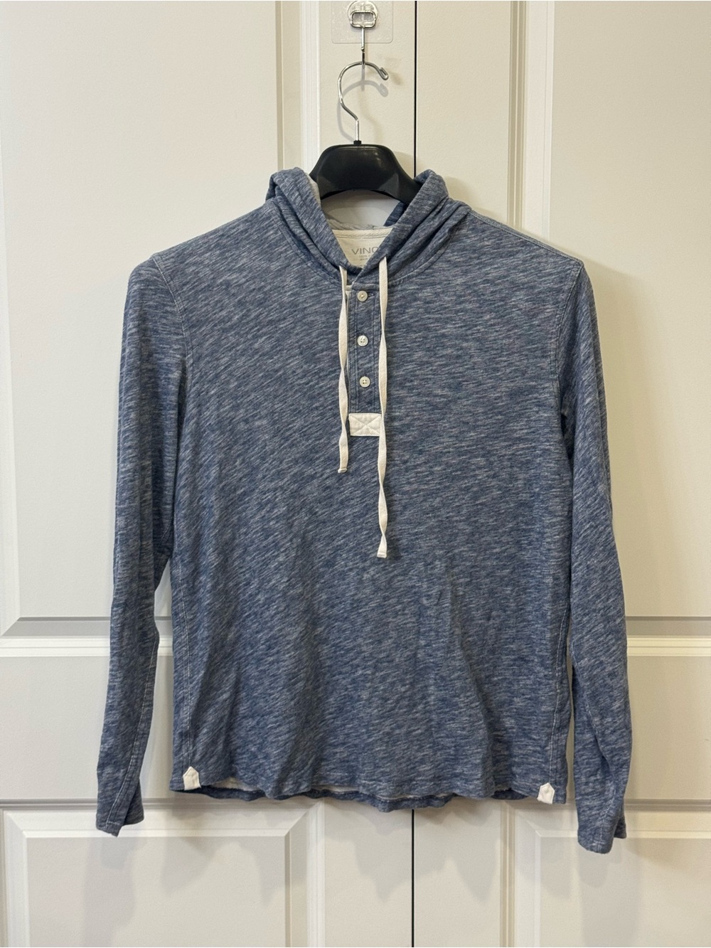 Vince Men's Blue Heathered Long Sleeve Henley Hoodie size L
